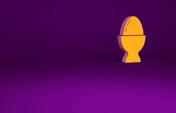 Huevo de Pascua naranja en un icono de pie aislado sobre fondo púrpura. Feliz Pascua. Concepto minimalista. 3D ilustración 3D render —  Fotos de Stock