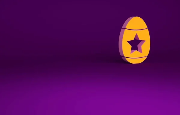 Иконка оранжевого пасхального яйца выделена на фиолетовом фоне. Счастливой Пасхи. Концепция минимализма. 3D-рендеринг — стоковое фото