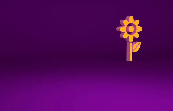 紫色の背景に孤立したオレンジの花のアイコン。最小限の概念。3Dイラスト3Dレンダリング — ストック写真