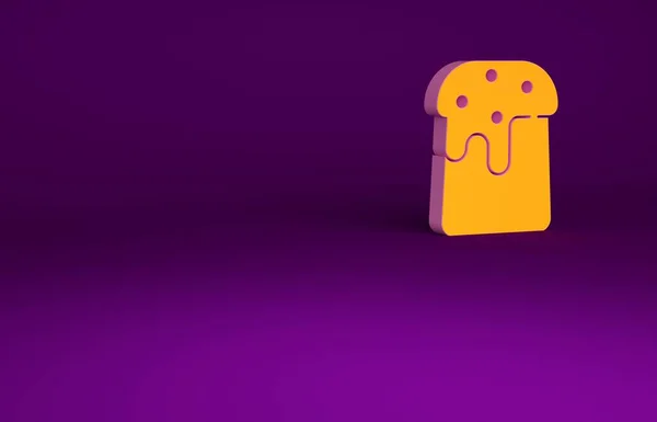 Оранжевый Пасхальный торт значок изолирован на фиолетовом фоне. Счастливой Пасхи. Концепция минимализма. 3D-рендеринг — стоковое фото