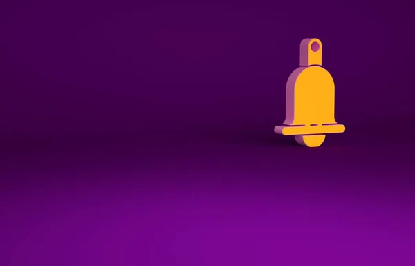 Sonnerie icône de cloche orange isolé sur fond violet. Symbole d'alarme, cloche de service, panneau de cloche, symbole de notification. Concept de minimalisme. Illustration 3D rendu 3D — Photo