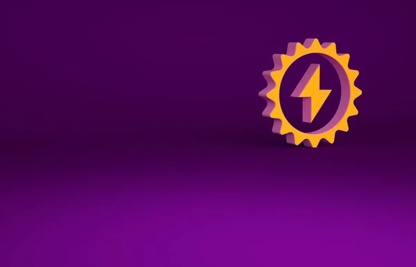 Icono del panel de energía solar naranja aislado sobre fondo púrpura. Sol con símbolo del rayo. Concepto minimalista. 3D ilustración 3D render —  Fotos de Stock