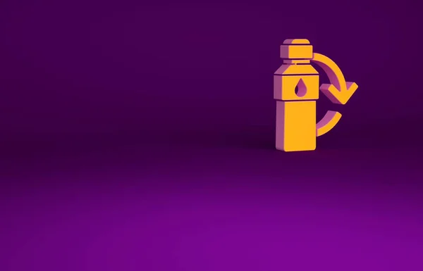 Orange Recycling ícone garrafa de plástico isolado no fundo roxo. Conceito de minimalismo. 3D ilustração 3D render — Fotografia de Stock