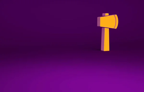紫色の背景に分離されたオレンジの木製の斧アイコン。ルンベルジャック斧。最小限の概念。3Dイラスト3Dレンダリング — ストック写真