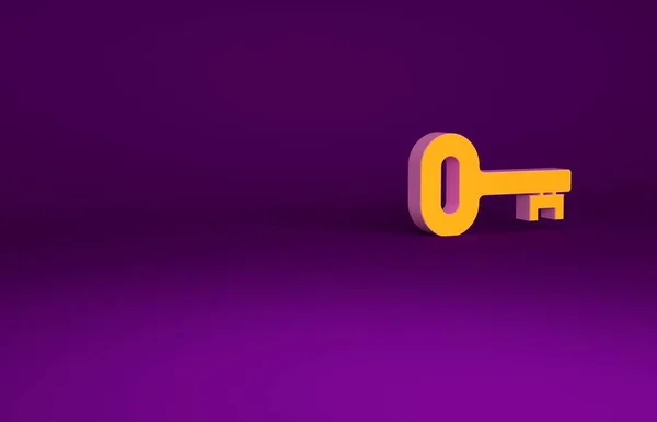 Orange Old key icon isolated on purple background. Minimalism concept. 3d illustration 3D render