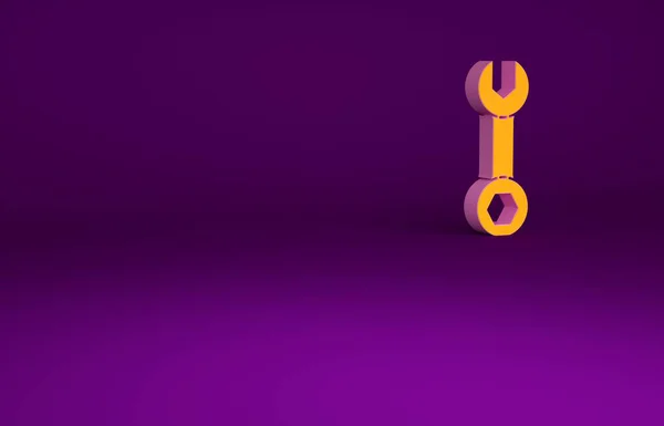 Oranje moersleutel pictogram geïsoleerd op paarse achtergrond. Minimalisme concept. 3d illustratie 3D renderen — Stockfoto