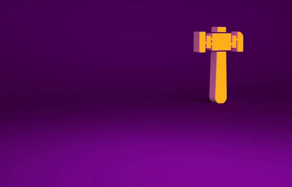 Oranje Hamer icoon geïsoleerd op paarse achtergrond. Gereedschap voor reparatie. Minimalisme concept. 3d illustratie 3D renderen — Stockfoto
