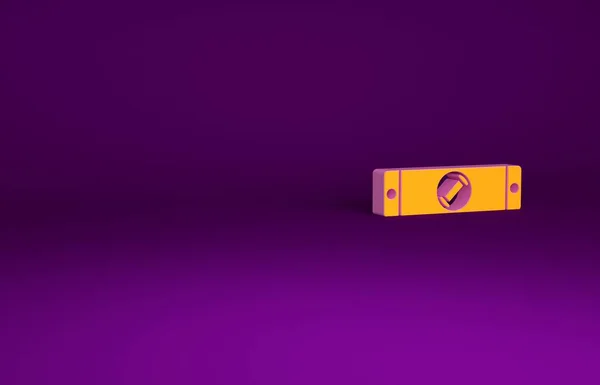 Orangefarbenes Baublasensymbol isoliert auf violettem Hintergrund. Waterpas, Messgerät, Messgeräte. Minimalismus-Konzept. 3D Illustration 3D Renderer — Stockfoto