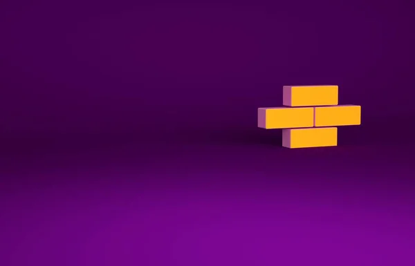 Orange Bricks Symbol isoliert auf violettem Hintergrund. Minimalismus-Konzept. 3D Illustration 3D Renderer — Stockfoto