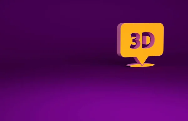 Πορτοκαλί φούσκα ομιλίας με κείμενο 3D εικονίδιο απομονώνονται σε μωβ φόντο. Μινιμαλιστική έννοια. 3d απεικόνιση 3D καθιστούν — Φωτογραφία Αρχείου