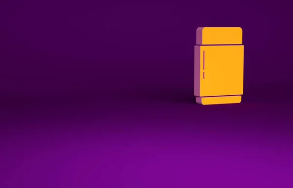 Pomarańczowy Eraser lub gumowa ikona izolowana na fioletowym tle. Koncepcja minimalizmu. Ilustracja 3D 3D renderowania — Zdjęcie stockowe