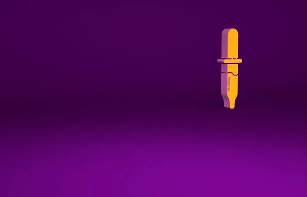 Ікона Помаранчевого Піпетта ізольована на фіолетовому фоні. Елемент медичного, хімічного обладнання. Символ медицини. Концепція мінімалізму. 3D-рендеринг — стокове фото
