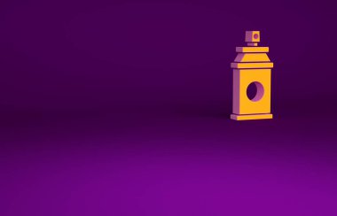 Mor arkaplanda izole edilmiş turuncu boya spreyi ikonu. Minimalizm kavramı. 3d illüstrasyon 3B canlandırma