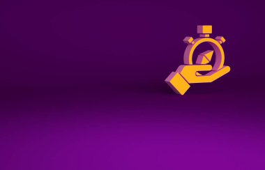 Mor arkaplanda izole edilmiş turuncu pusula simgesi. Rüzgâr yön bulma sembolü. Rüzgar gül işareti. Minimalizm kavramı. 3d illüstrasyon 3B canlandırma