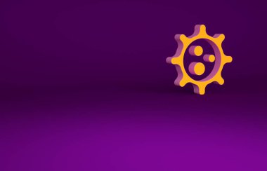 Mor arkaplanda izole edilmiş turuncu virüs simgesi. Corona virüsü 2019-nCoV. Bakteri ve mikroplar, hücre kanseri, mikrop, mantar. Minimalizm kavramı. 3d illüstrasyon 3B canlandırma