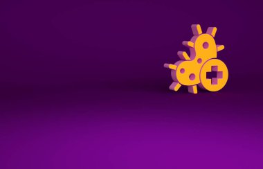 Mor arkaplanda izole edilmiş turuncu pozitif virüs ikonu. Corona virüsü 2019-nCoV. Bakteri ve mikroplar, hücre kanseri, mikrop, mantar. Minimalizm kavramı. 3d illüstrasyon 3B canlandırma