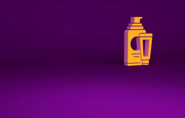 Portakal kremi ya da losyon kozmetik tüp ikonu mor arka planda izole edilmiş. Erkekler için vücut bakım ürünleri. Minimalizm kavramı. 3d illüstrasyon 3B canlandırma