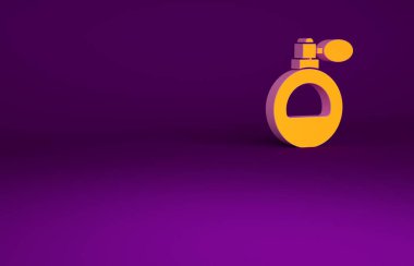 Mor arkaplanda izole edilmiş turuncu parfüm ikonu. Minimalizm kavramı. 3d illüstrasyon 3B canlandırma