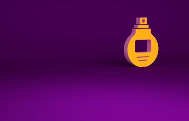 Mor arkaplanda izole edilmiş turuncu parfüm ikonu. Minimalizm kavramı. 3d illüstrasyon 3B canlandırma