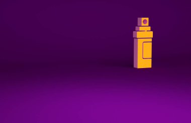 Mor arkaplanda izole edilmiş turuncu parfüm ikonu. Minimalizm kavramı. 3d illüstrasyon 3B canlandırma