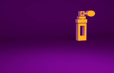 Mor arkaplanda izole edilmiş turuncu parfüm ikonu. Minimalizm kavramı. 3d illüstrasyon 3B canlandırma