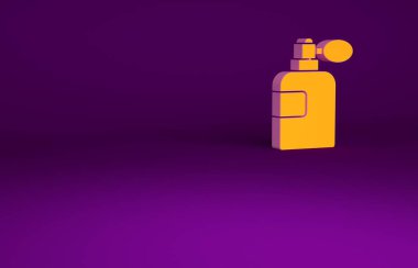 Mor arkaplanda izole edilmiş turuncu parfüm ikonu. Minimalizm kavramı. 3d illüstrasyon 3B canlandırma