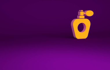 Mor arkaplanda izole edilmiş turuncu parfüm ikonu. Minimalizm kavramı. 3d illüstrasyon 3B canlandırma