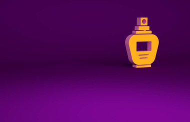 Mor arkaplanda izole edilmiş turuncu parfüm ikonu. Minimalizm kavramı. 3d illüstrasyon 3B canlandırma