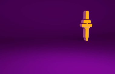 Mor arkaplanda izole edilmiş turuncu Pipette simgesi. Tıbbi, kozmetik, kimya laboratuvarı ekipmanları. Minimalizm kavramı. 3d illüstrasyon 3B canlandırma