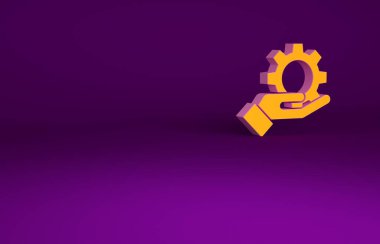 El simgesindeki turuncu ayarlar mor arkaplanda izole edilmiş. Minimalizm kavramı. 3d illüstrasyon 3B canlandırma