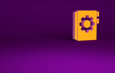 Mor arkaplanda Turuncu Kullanıcı elle simgesi izole edildi. Kullanıcı rehberi kitabı. Talimat işareti. Kullanmadan önce oku. Minimalizm kavramı. 3d illüstrasyon 3B canlandırma