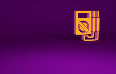 Turuncu Ampere ölçer, multimetre, voltmetre ikonu mor arkaplanda izole edilmiş. Elektrik akımını ölçmek için araçlar. Minimalizm kavramı. 3d illüstrasyon 3B canlandırma