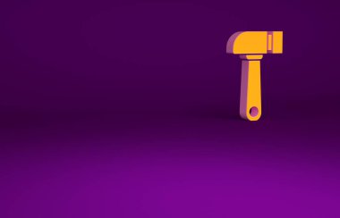 Mor arkaplanda izole edilmiş turuncu çekiç simgesi. Tamir için bir araç. Minimalizm kavramı. 3d illüstrasyon 3B canlandırma