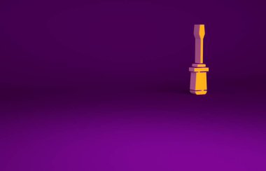 Mor arkaplanda turuncu tornavida simgesi izole edildi. Servis aracı sembolü. Minimalizm kavramı. 3d illüstrasyon 3B canlandırma