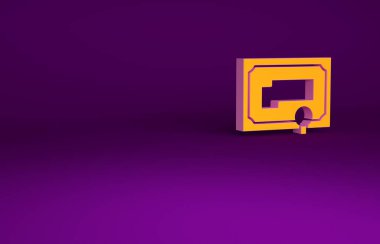 Mor arkaplanda turuncu sertifika şablon simgesi izole edildi. Başarı, ödül, diploma, burs, diploma kavramları. Minimalizm kavramı. 3d illüstrasyon 3B canlandırma