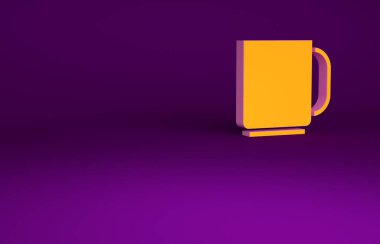 Mor arka planda izole edilmiş turuncu kahve bardağı ikonu. Çay fincanı. Sıcak içecek kahvesi. Minimalizm kavramı. 3d illüstrasyon 3B canlandırma