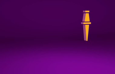 Mor arkaplanda turuncu itme pin simgesi izole edildi. Raptiye işareti. Minimalizm kavramı. 3d illüstrasyon 3B canlandırma