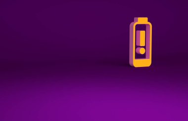 Mor arkaplanda turuncu pil şarj seviyesi gösterge simgesi izole edildi. Minimalizm kavramı. 3d illüstrasyon 3B canlandırma