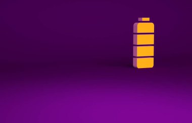 Mor arkaplanda turuncu pil şarj seviyesi gösterge simgesi izole edildi. Minimalizm kavramı. 3d illüstrasyon 3B canlandırma