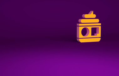 Portakal kremi ya da losyon kozmetik tüp ikonu mor arka planda izole edilmiş. Erkekler için vücut bakım ürünleri. Minimalizm kavramı. 3d illüstrasyon 3B canlandırma