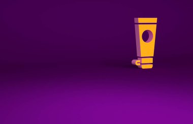 Portakal kremi ya da losyon kozmetik tüp ikonu mor arka planda izole edilmiş. Erkekler için vücut bakım ürünleri. Minimalizm kavramı. 3d illüstrasyon 3B canlandırma