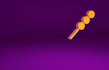 Mor arka planda izole edilmiş, tahta çubuk ikonunda turuncu köfteler. Etli şiş. Minimalizm kavramı. 3d illüstrasyon 3B canlandırma