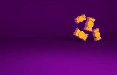 Mor arkaplanda izole edilmiş Turuncu Şeker simgesi. Minimalizm kavramı. 3d illüstrasyon 3B canlandırma