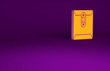 Mor arkaplanda izole edilmiş turuncu zarf simgesi. E- posta mektup sembolü. Minimalizm kavramı. 3d illüstrasyon 3B canlandırma