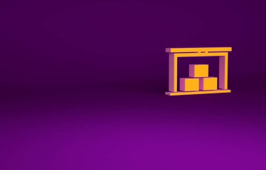Mor arkaplanda izole edilmiş turuncu depo simgesi. Minimalizm kavramı. 3d illüstrasyon 3B canlandırma