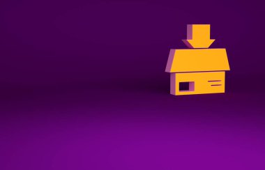 Mor arkaplanda izole edilmiş turuncu karton kutu simgesi. Kutu, paket, paket işareti. Teslimat ve ambalaj. Minimalizm kavramı. 3d illüstrasyon 3B canlandırma