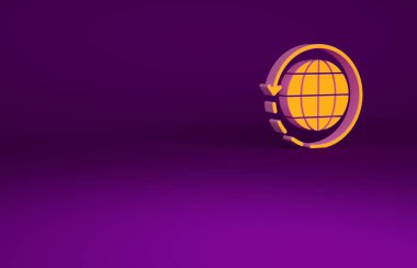 Mor zemin üzerinde izole edilmiş Orange Worldwide nakliye ve karton kutu simgesi. Minimalizm kavramı. 3d illüstrasyon 3B canlandırma