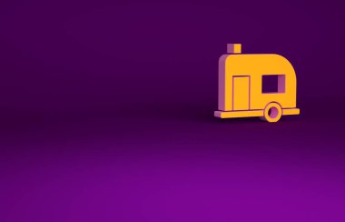 Mor arka planda izole edilmiş turuncu karavan karavan ikonu. Gezici ev, karavan, yolculuk için ev karavanı. Minimalizm kavramı. 3d illüstrasyon 3B canlandırma