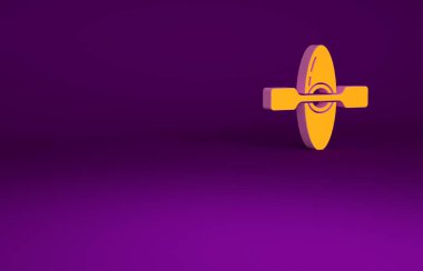 Mor arka planda turuncu kano ve kürek ikonu izole edildi. Balıkçılık ve turizm için kano. Açık hava aktiviteleri. Minimalizm kavramı. 3d illüstrasyon 3B canlandırma