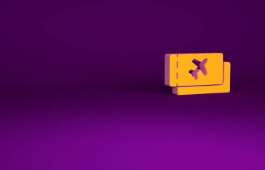 Orange Airlines bilet ikonu mor arka planda izole edildi. Uçak bileti. Minimalizm kavramı. 3d illüstrasyon 3B canlandırma